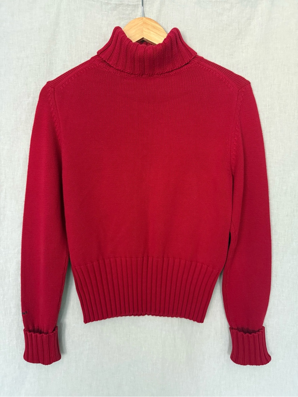 Crimson Red Turtleneck Sweater Cable Detail Fall Winter Holidays - Picture 3 of 9